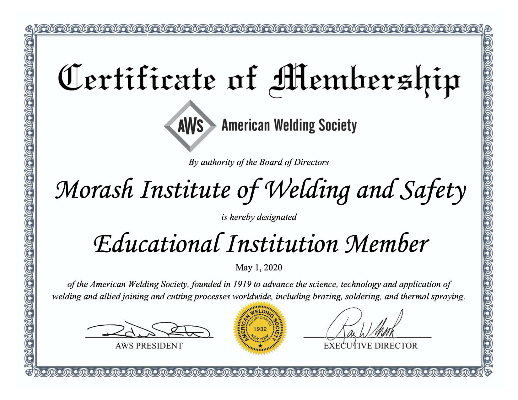 AWS Certificate of Membership