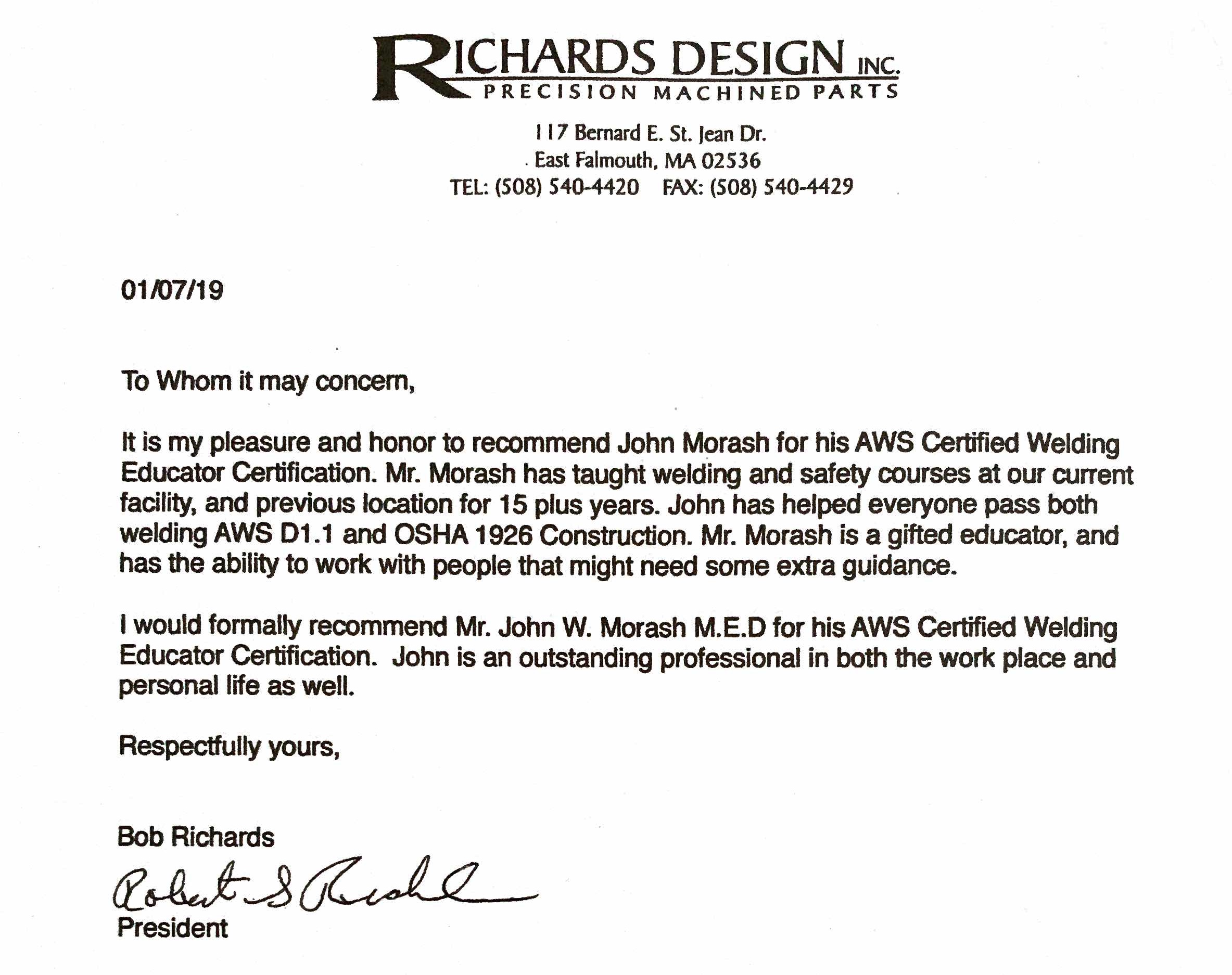 Richards Design Inc Testimonial