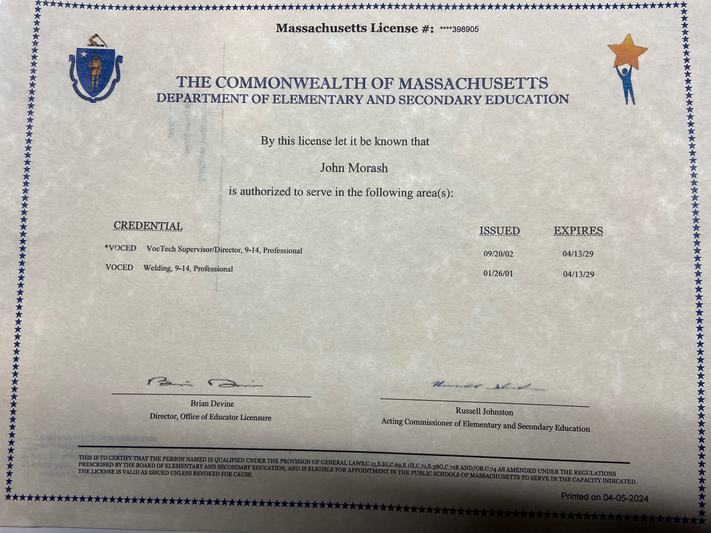 Vocational Education Certificate